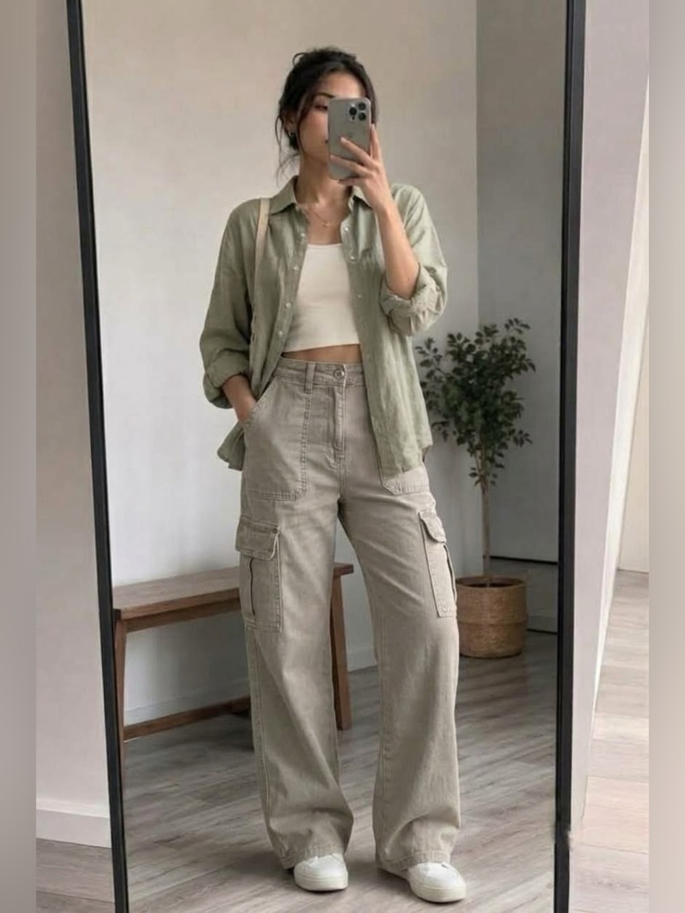 Zara High Rise Straight Leg Cargo Pants Size 4 Griege Waist 28 Streetwear